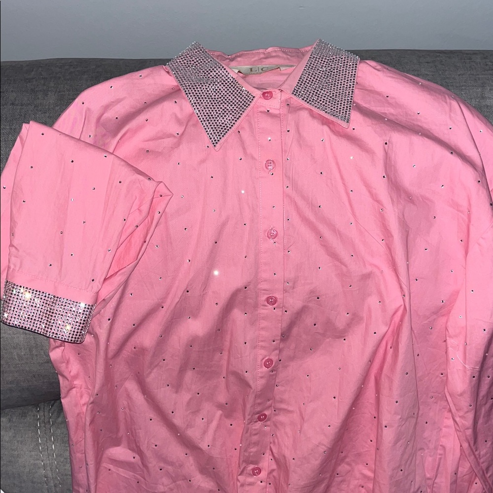 Lauren Conrad Pink Rhinestone Embellished Shirt